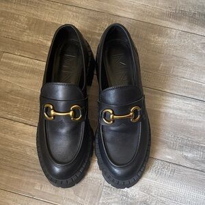 Black Leather  Loafers with Gold Hardware